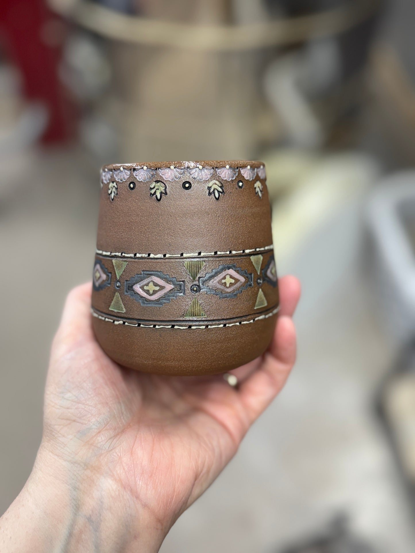 Tooled leather style tumbler