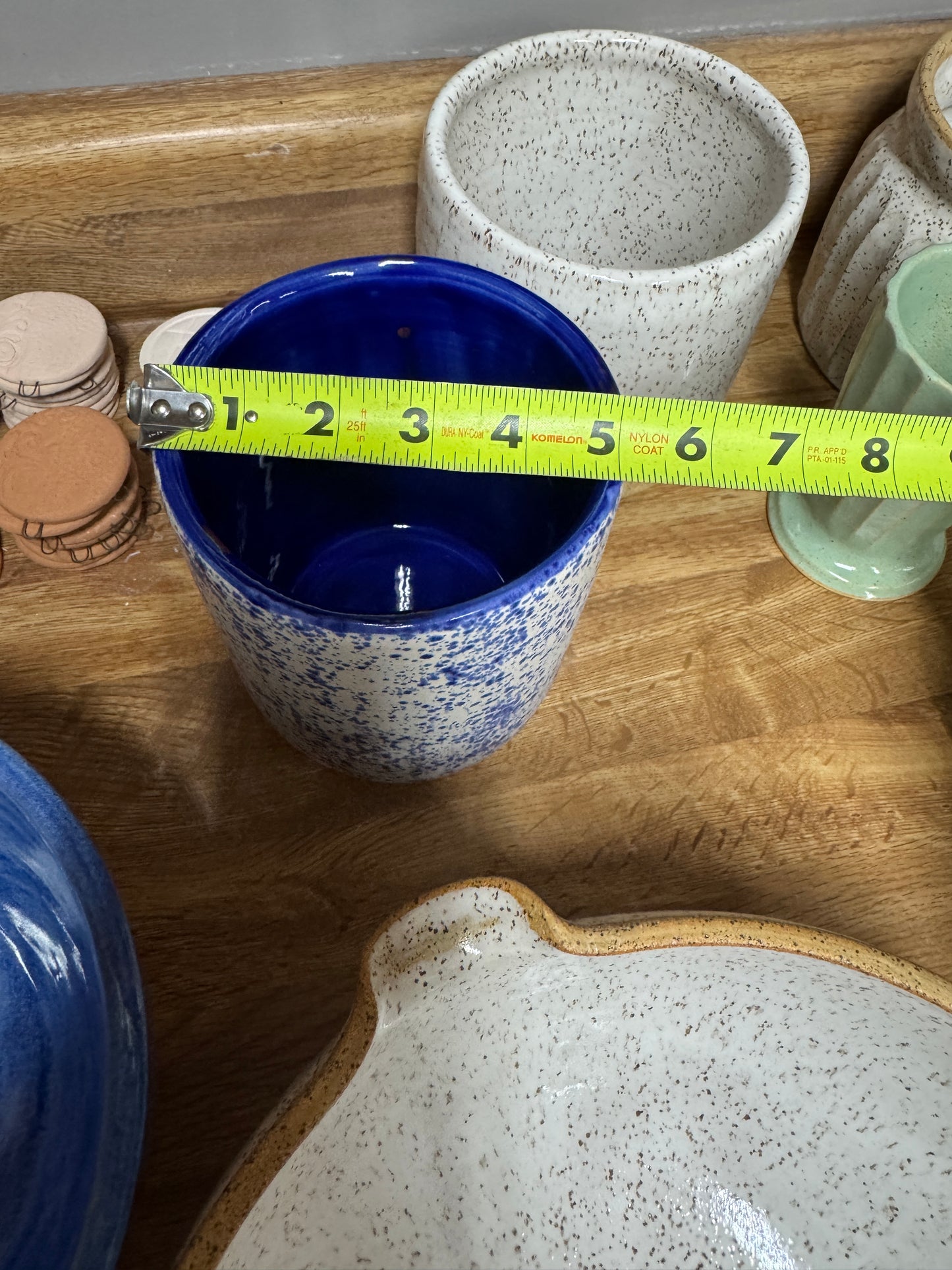 Blue splatter utensil holder/vase