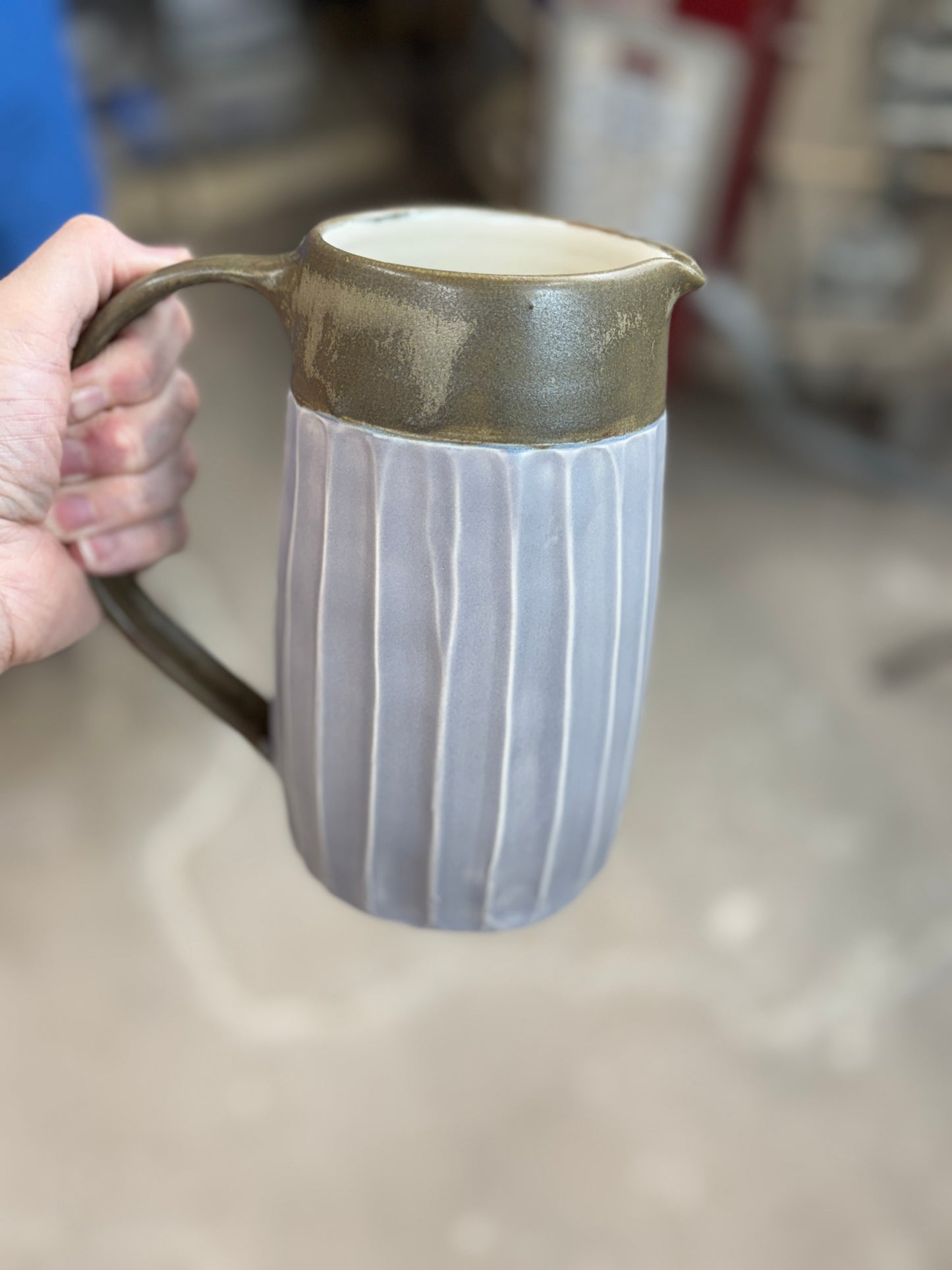 Gray and Brown Carved Pitcher- 34oz