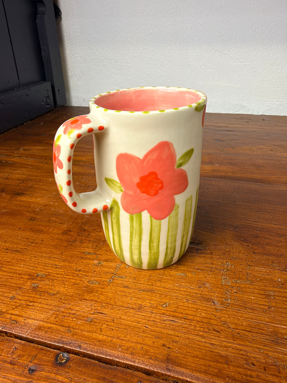 Floral Stripe Hand Painted Mug B - 13 oz