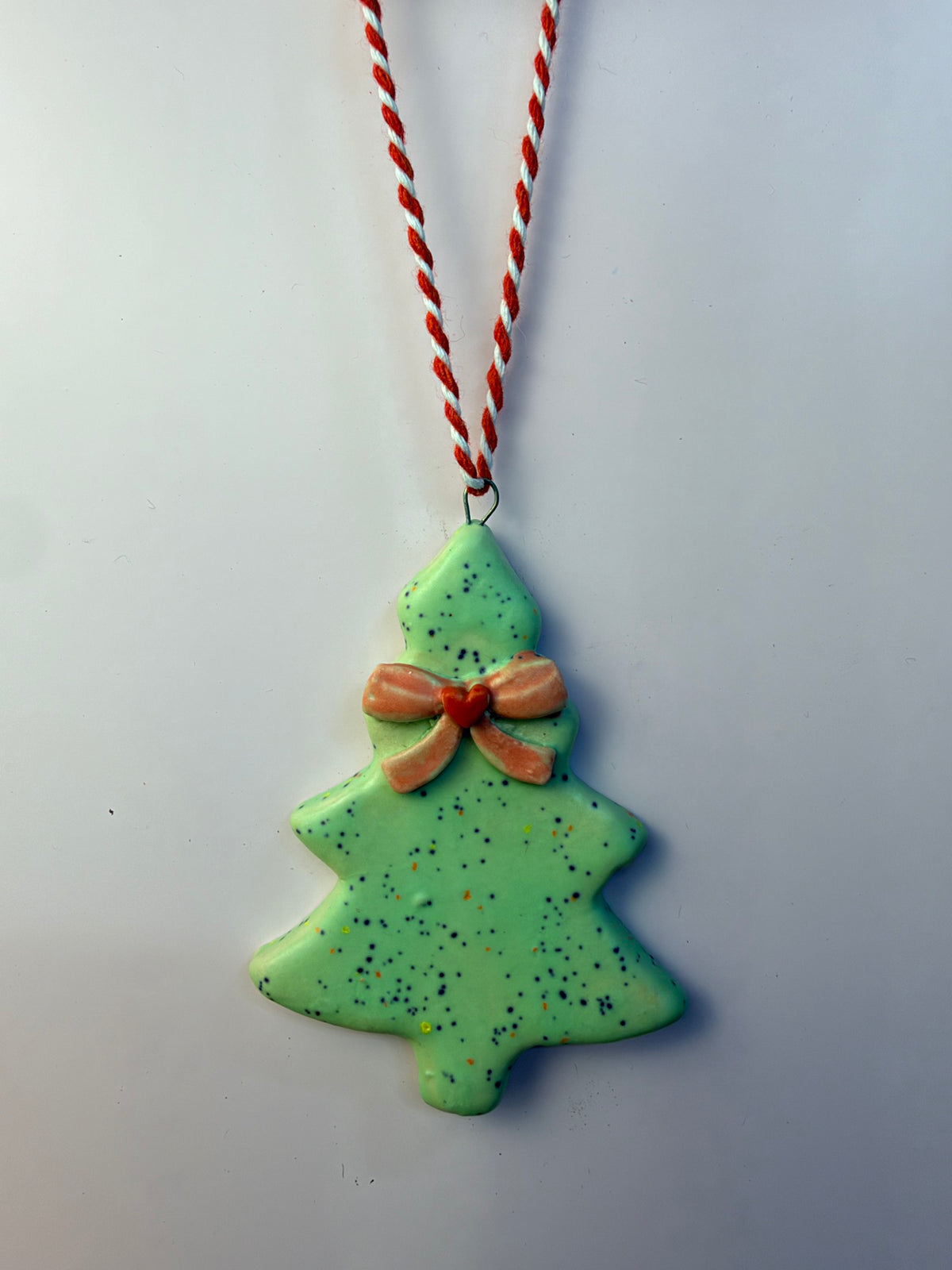 Mint Speckle – Pink Bow Ornament B