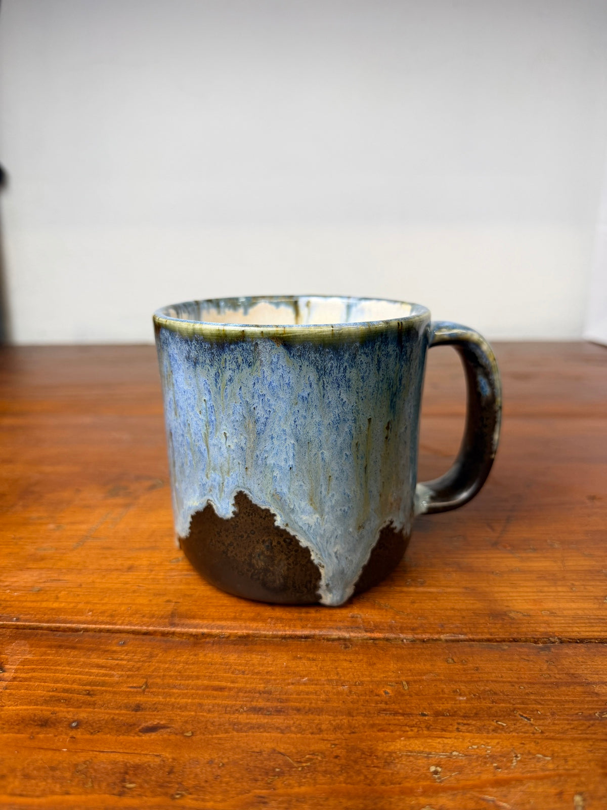 Rustic Drippy Brown and Blue Mug A - 16 oz