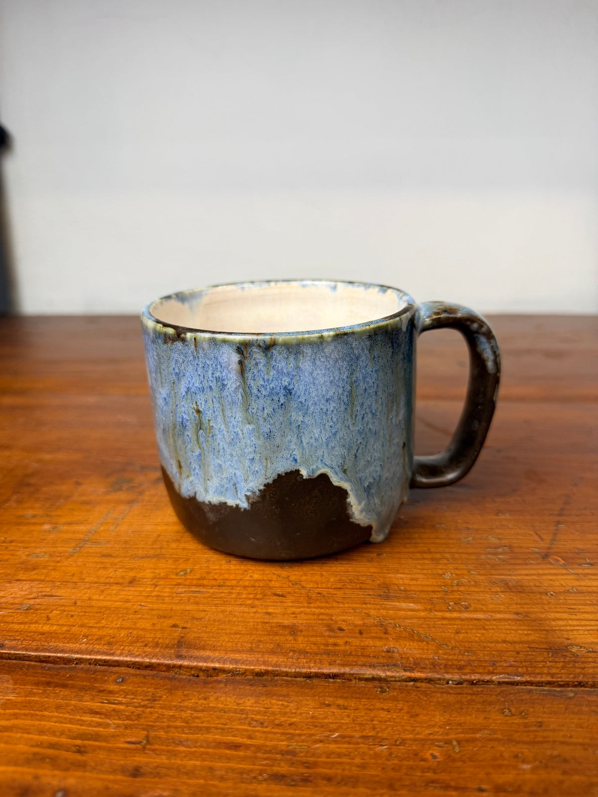 Rustic Drippy Brown and Blue Mug C - 16 oz