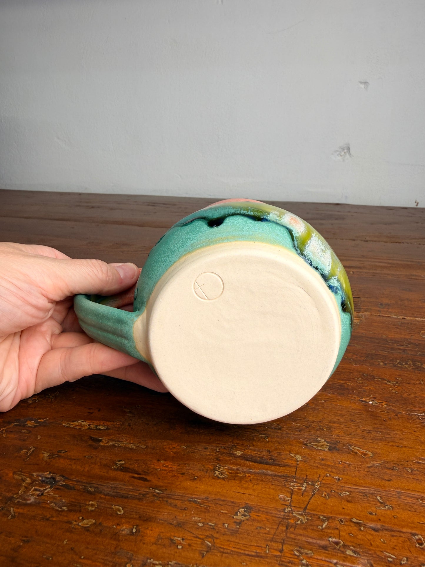 Pink and teal mug