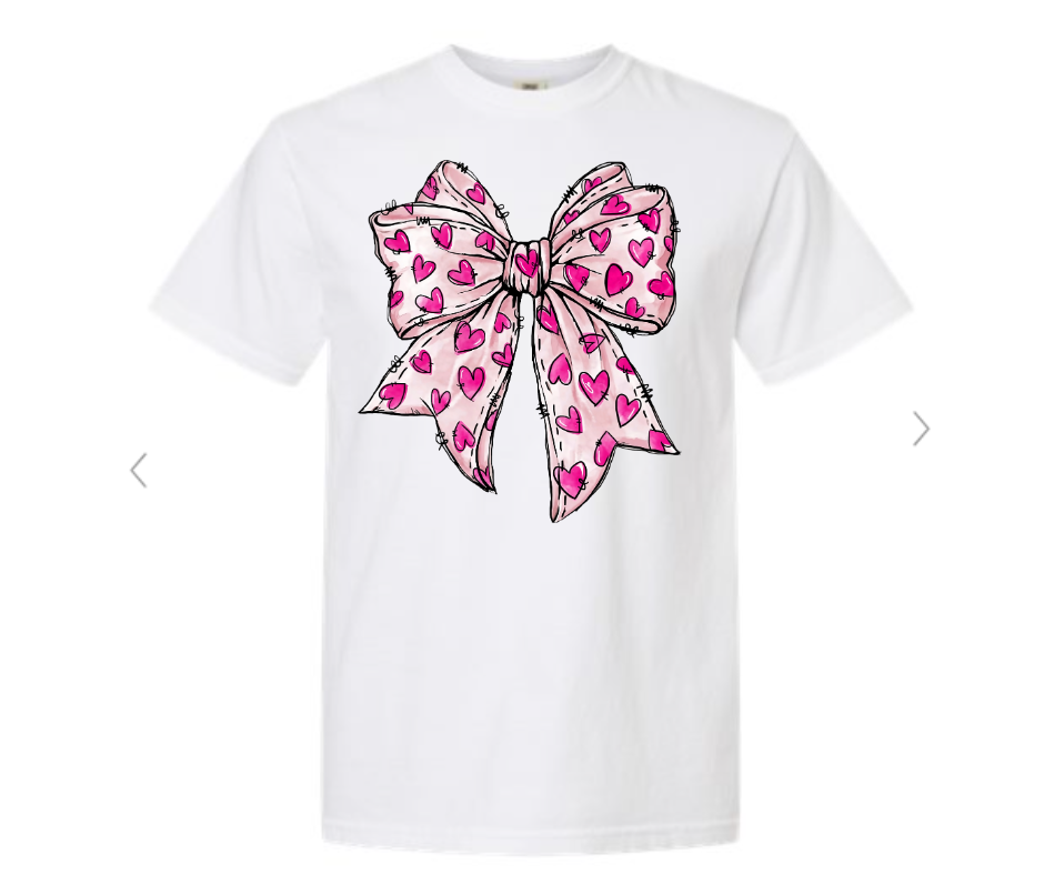ADULT & YOUTH SIZES - Pink Heart Bow - Apparel