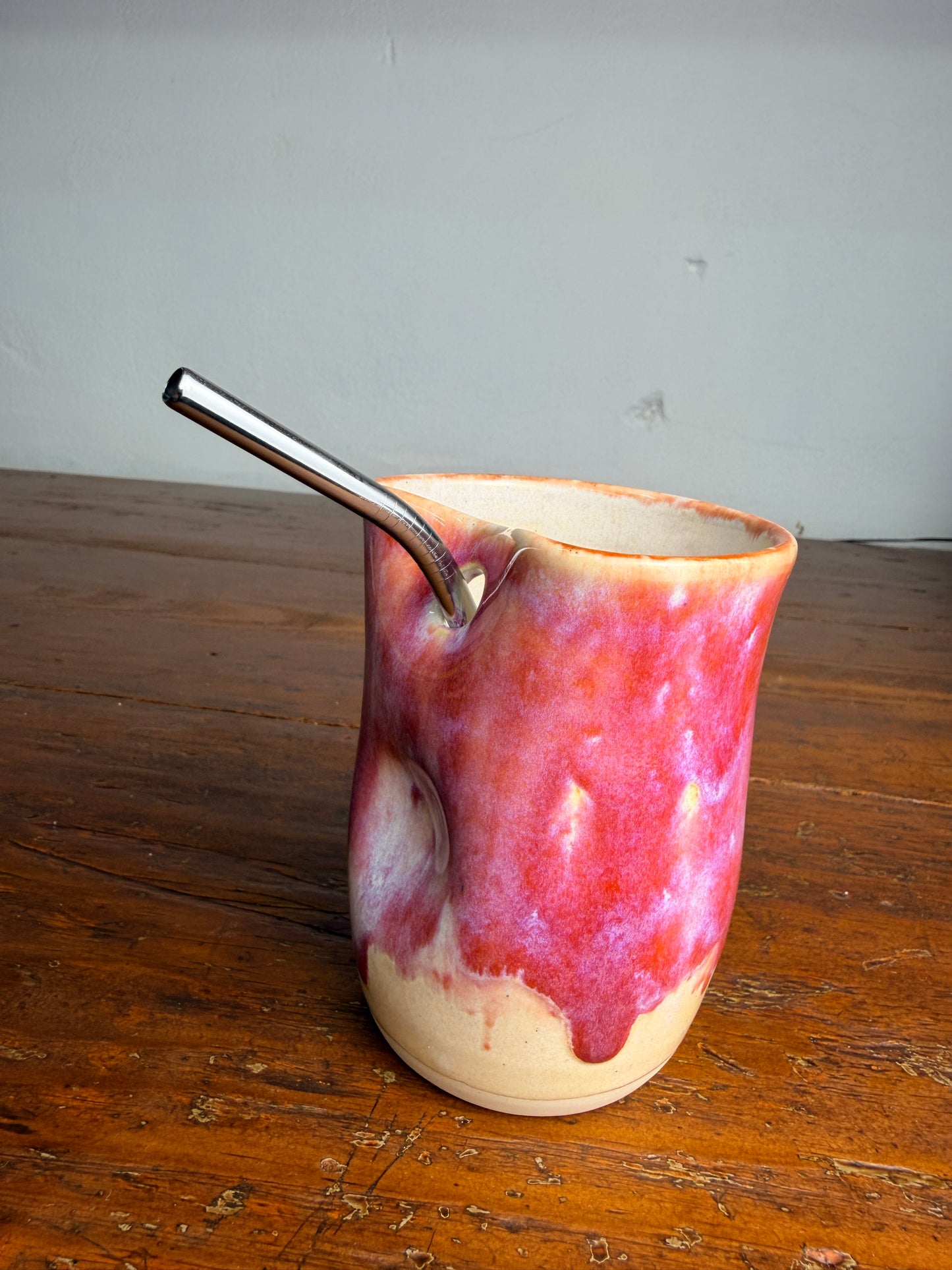 Tumbler with straw - cream & pink