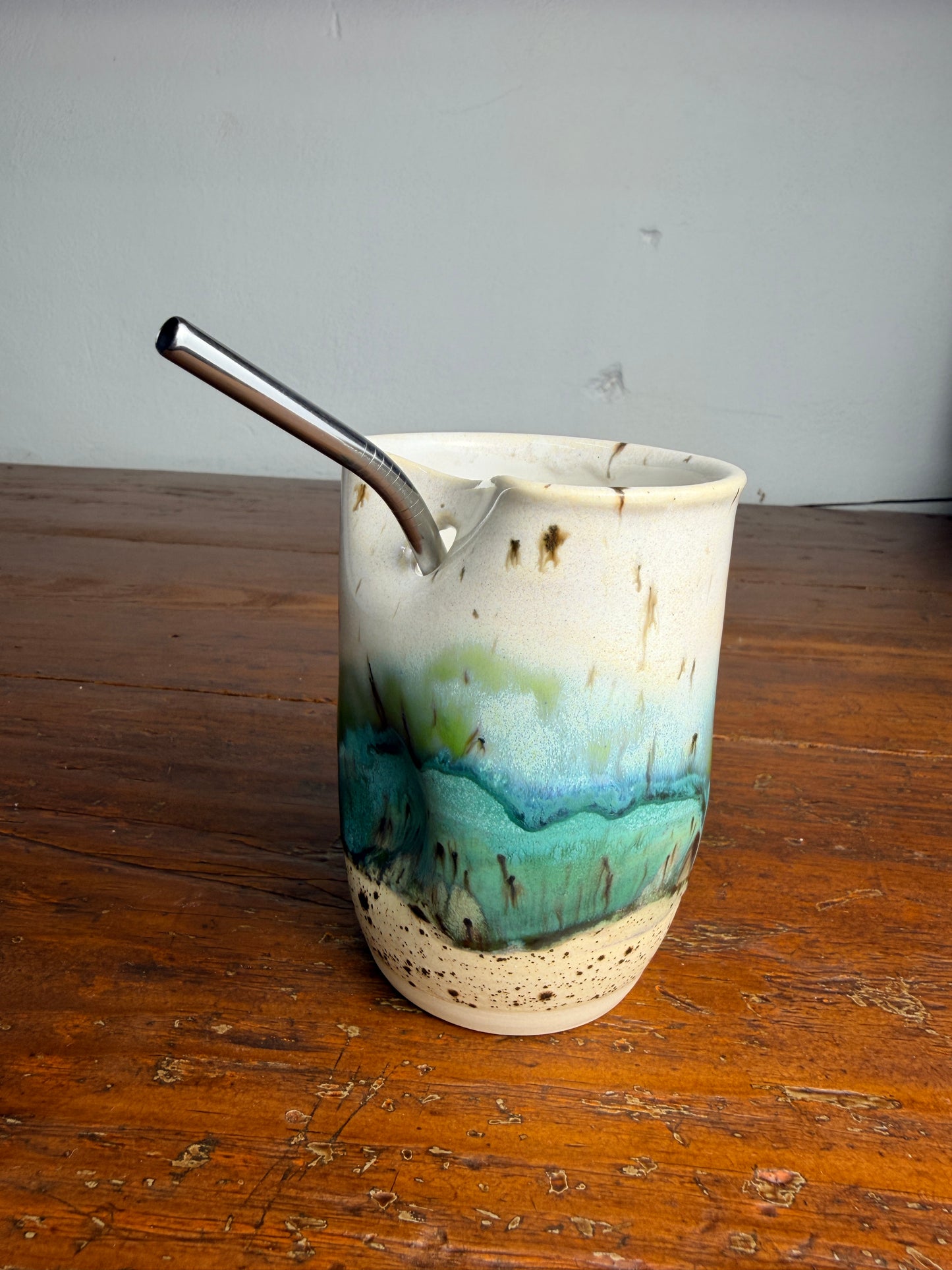 Tumbler with straw - cream teal