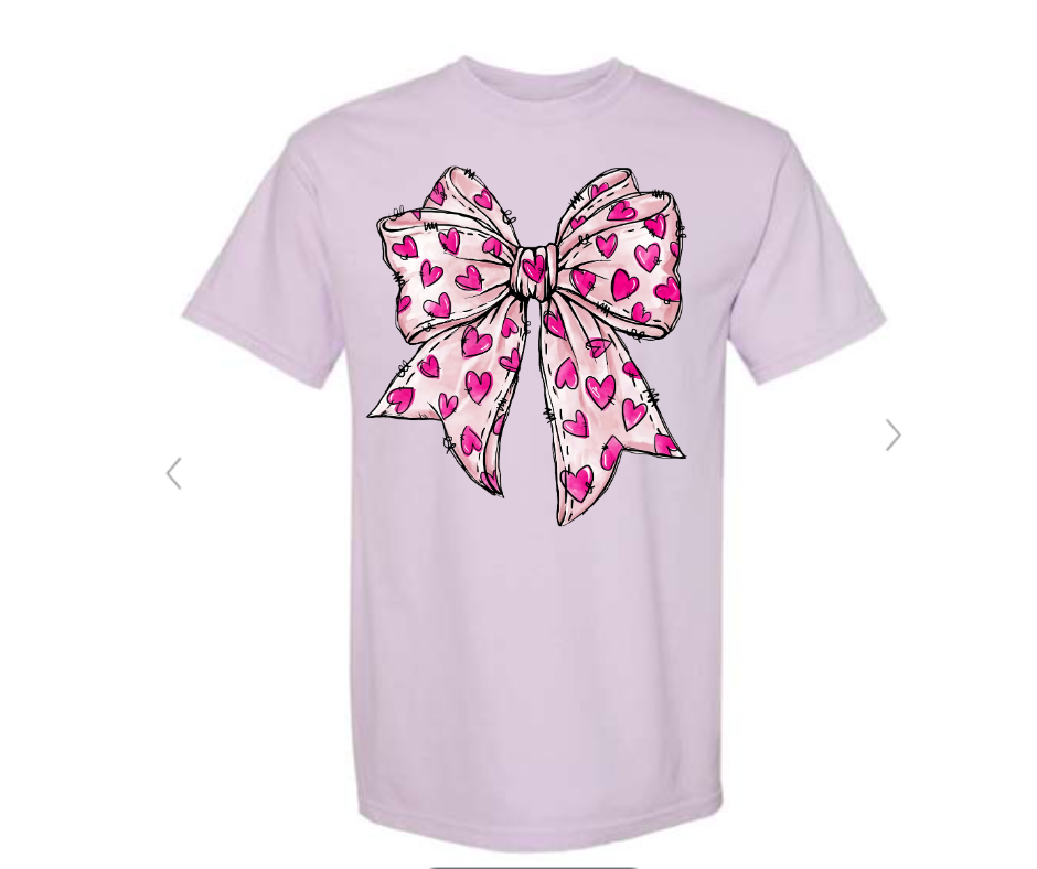 ADULT & YOUTH SIZES - Pink Heart Bow - Apparel