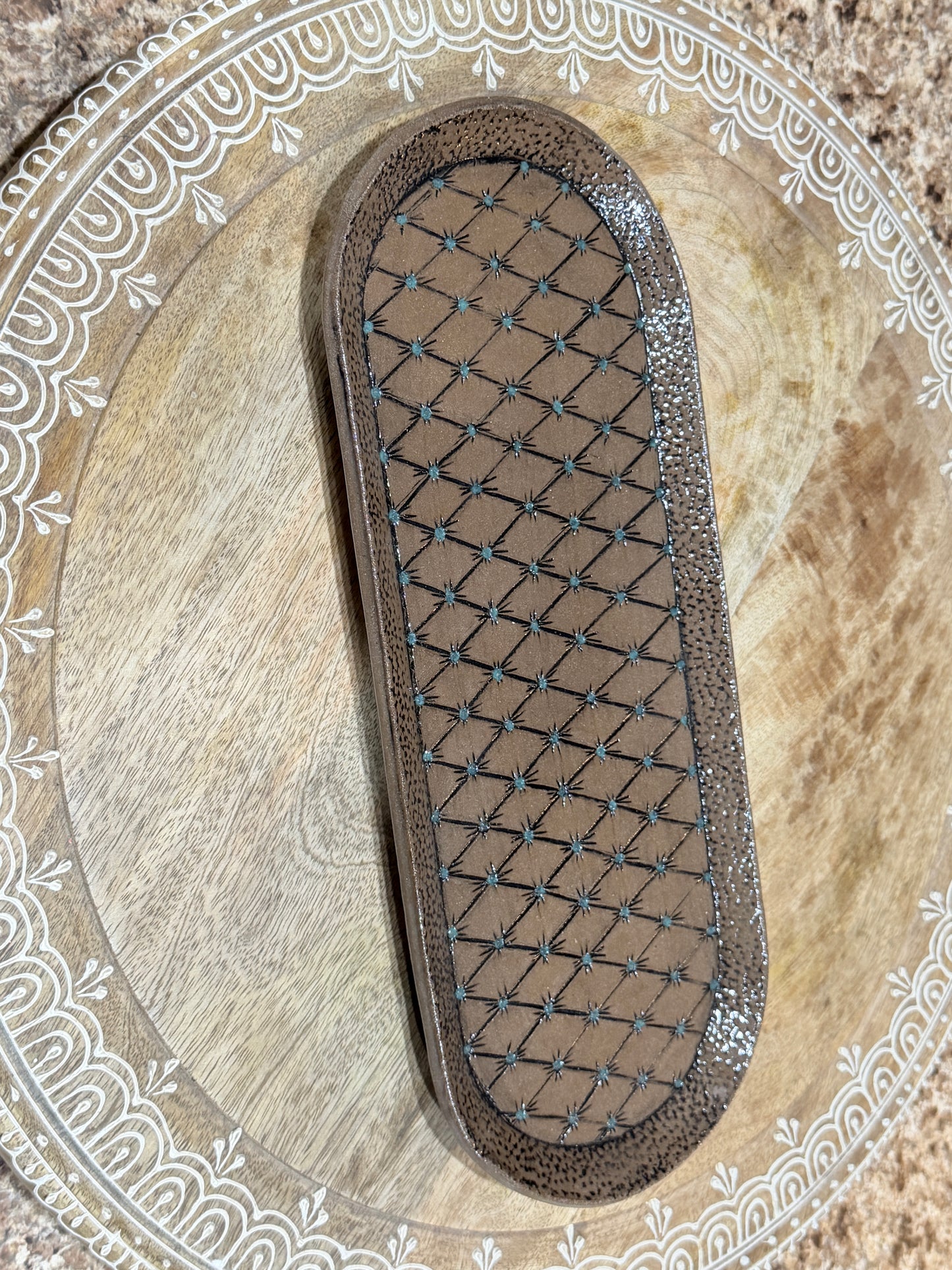 “Tooled leather” diamond pattern platter