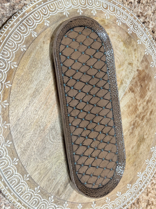 “Tooled leather” diamond pattern platter