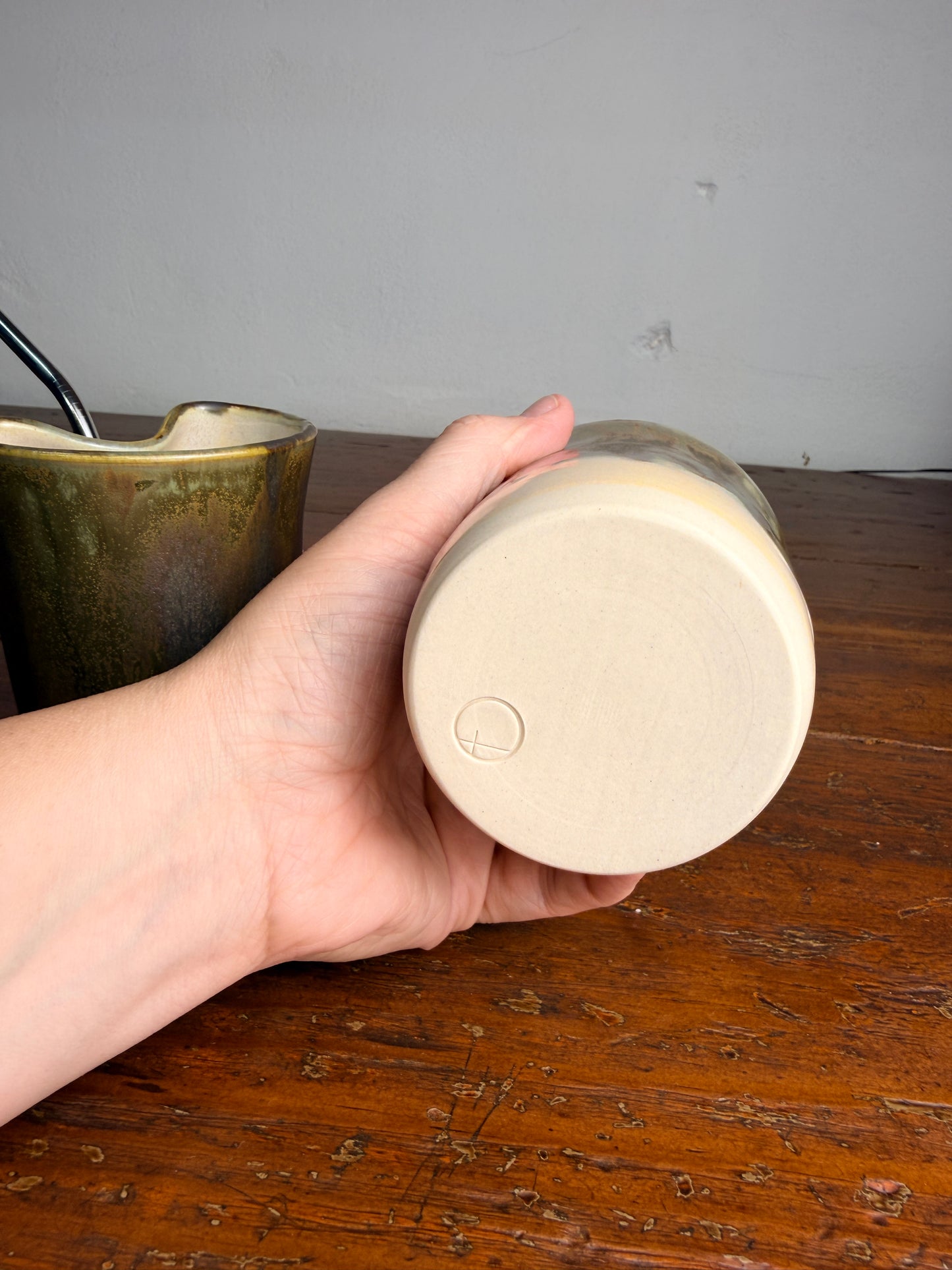 Tumbler with straw - cream & green