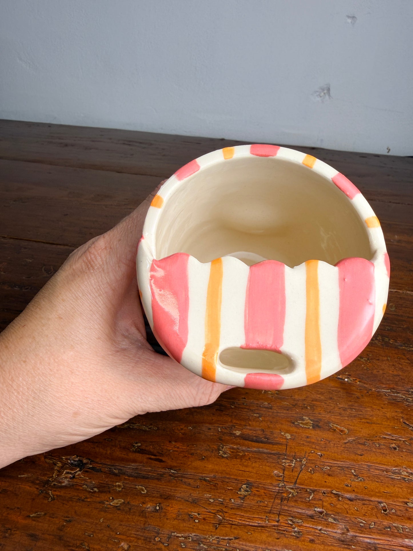 Striped sippy tumbler - pink & orange