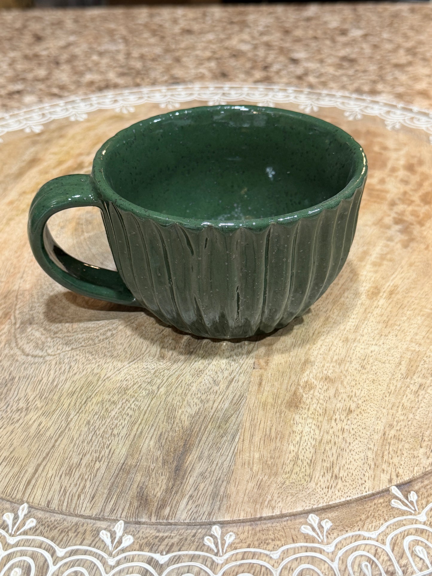 Green fluted cappuccino mug