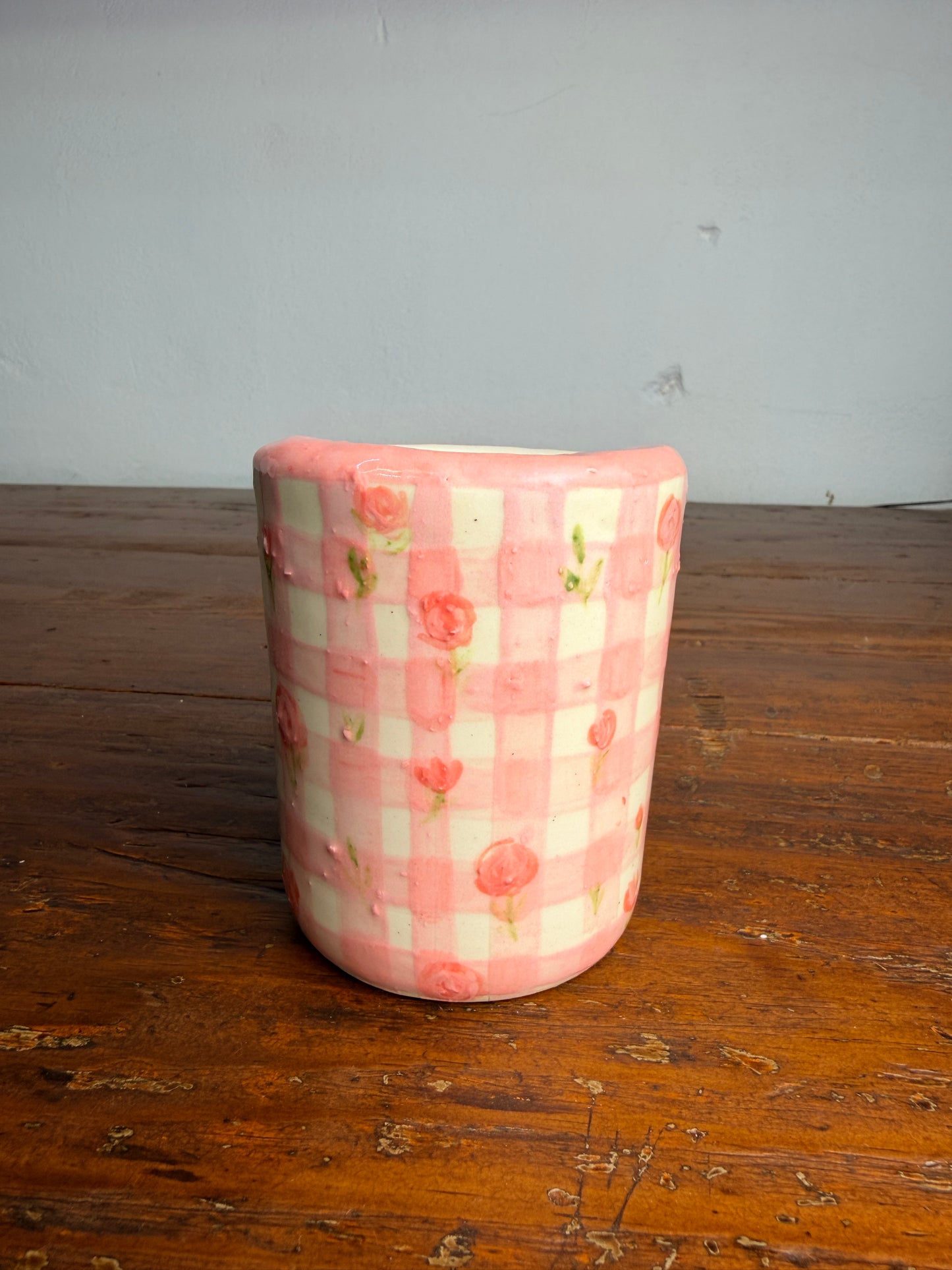 Floral sippy tumbler - pink gingham