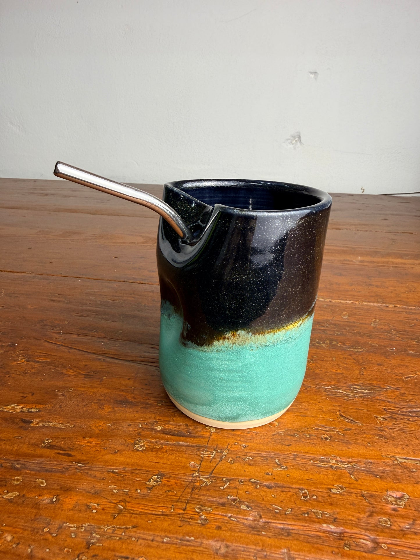 Tumbler with straw - glitter black & teal