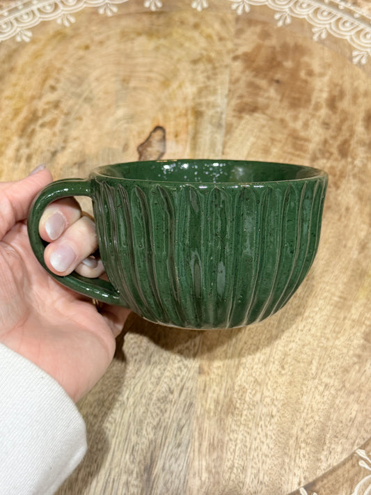 Green fluted cappuccino mug