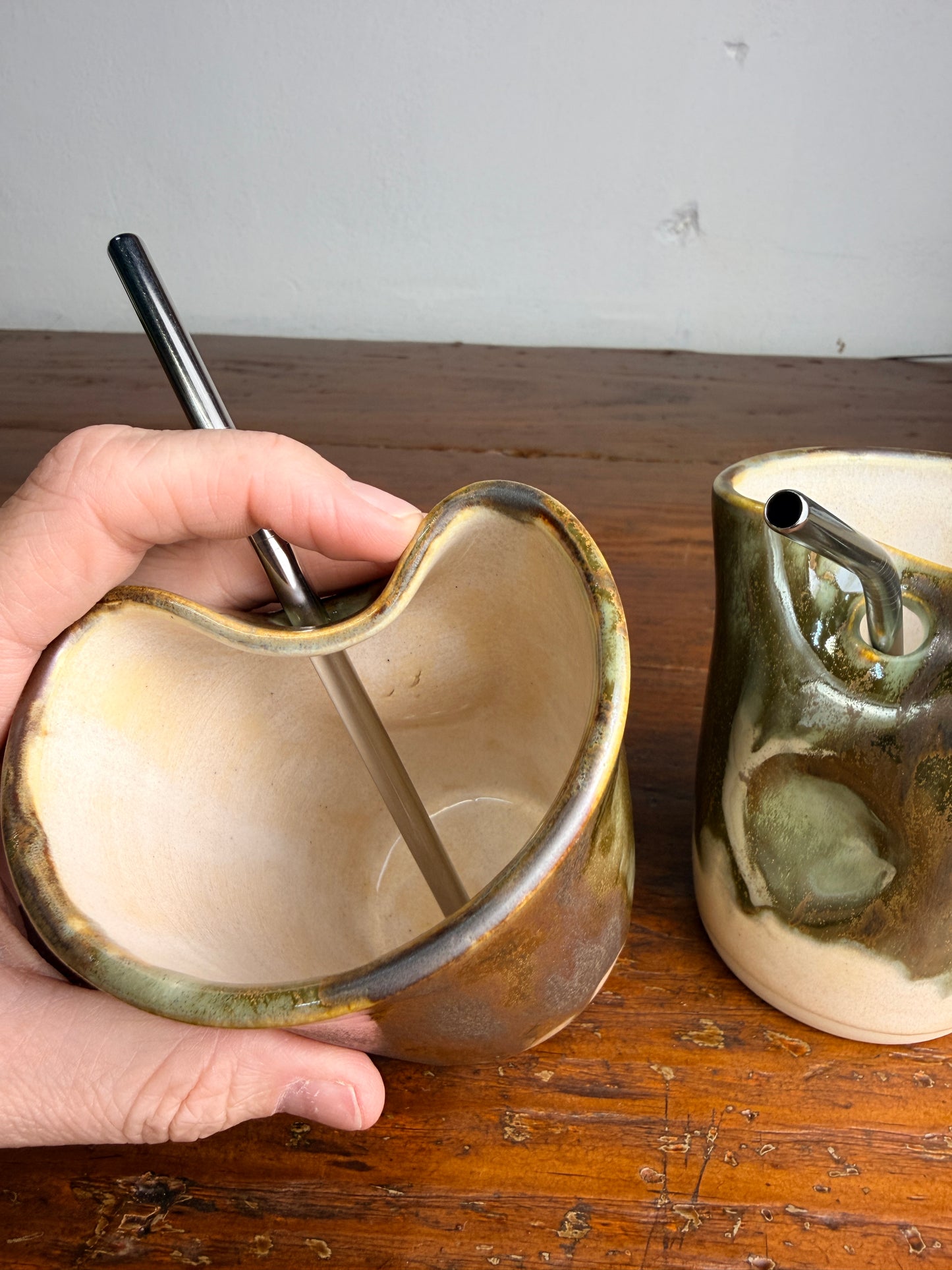 Tumbler with straw - cream & green