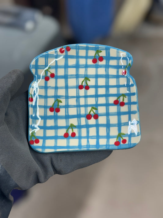 Bread plate - cherry plaid