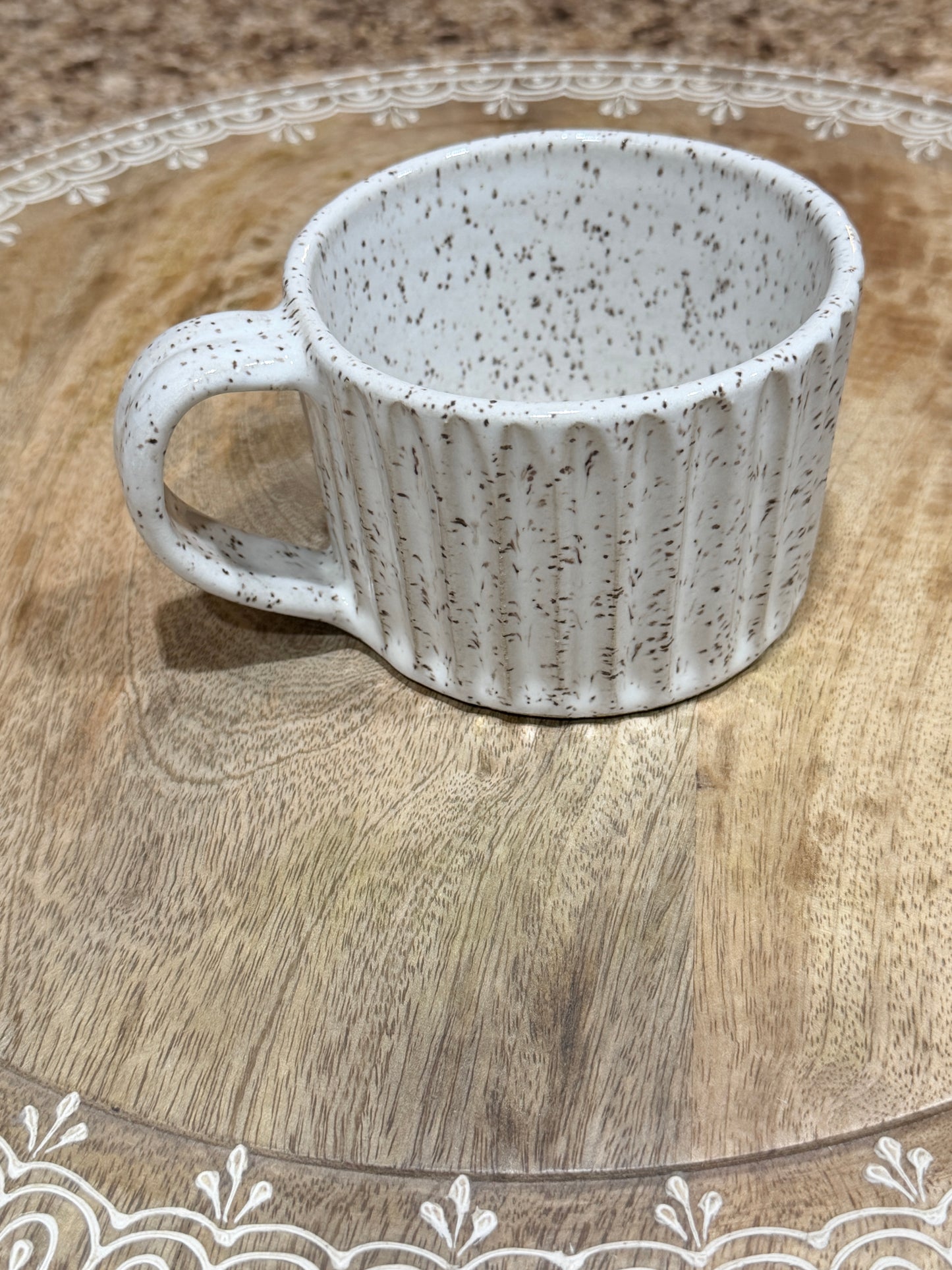 White fluted mug