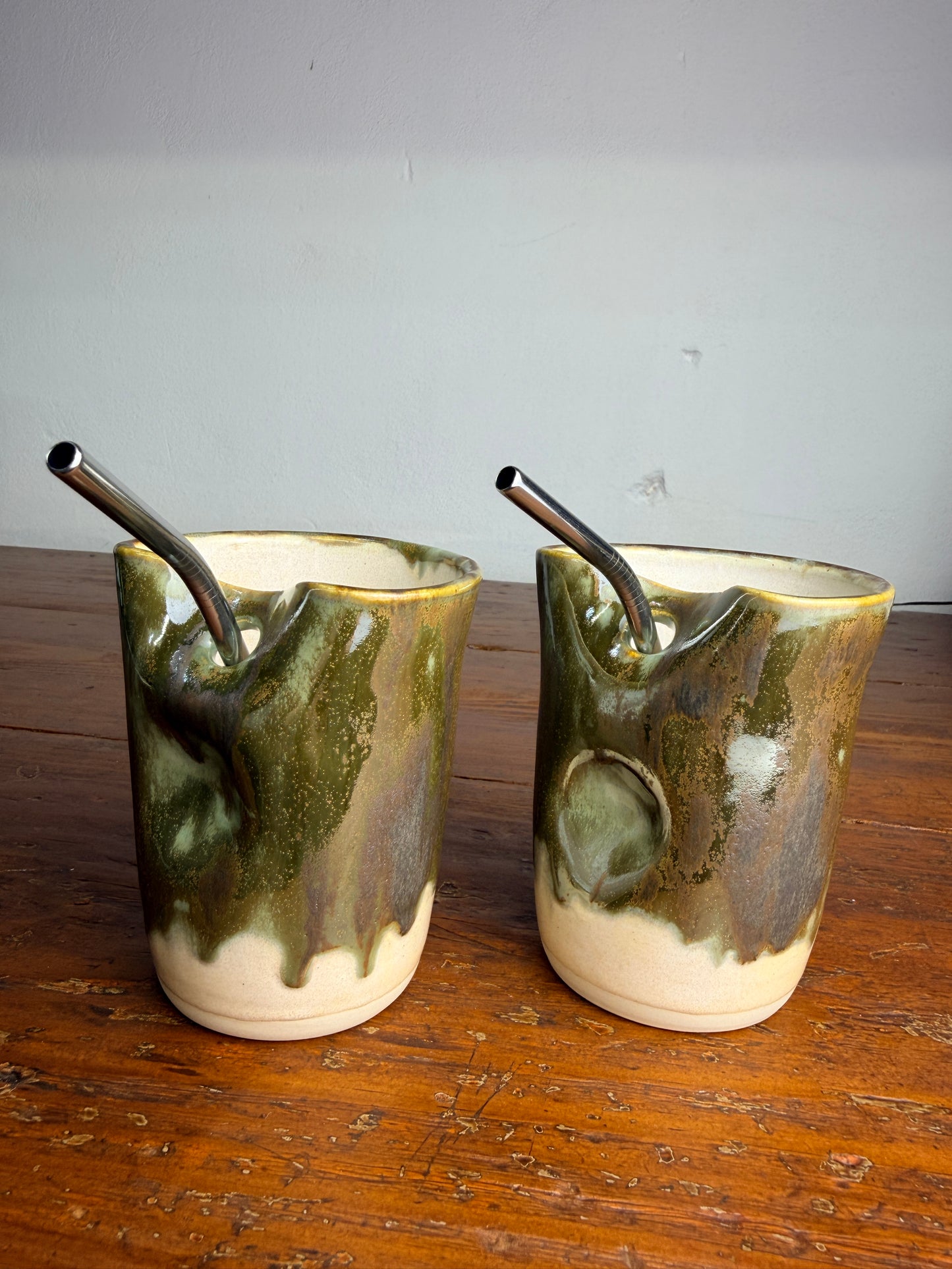 Tumbler with straw - cream & green