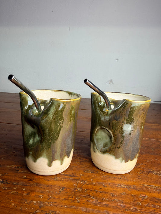 Tumbler with straw - cream & green