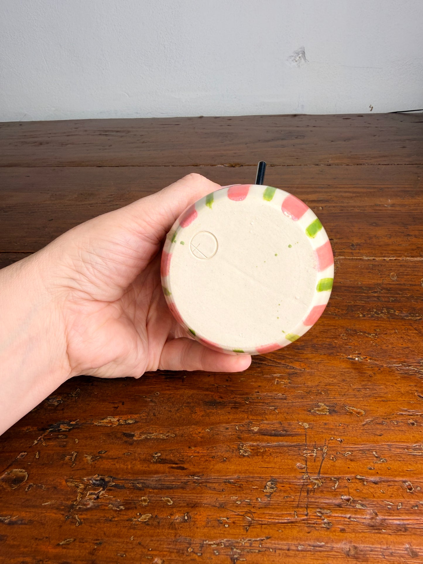 Striped tumbler with straw - pink & green