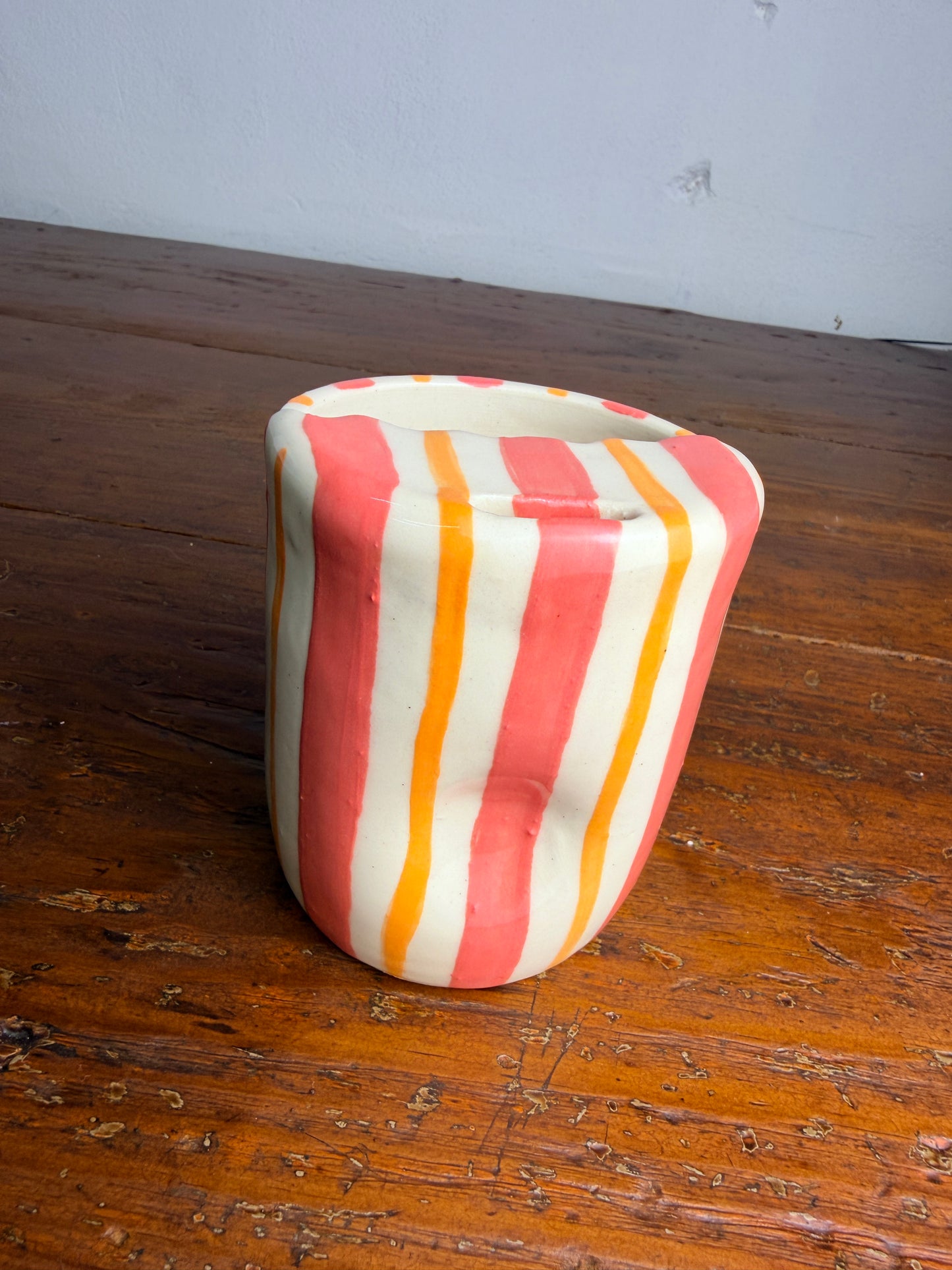 Striped sippy tumbler - pink & orange