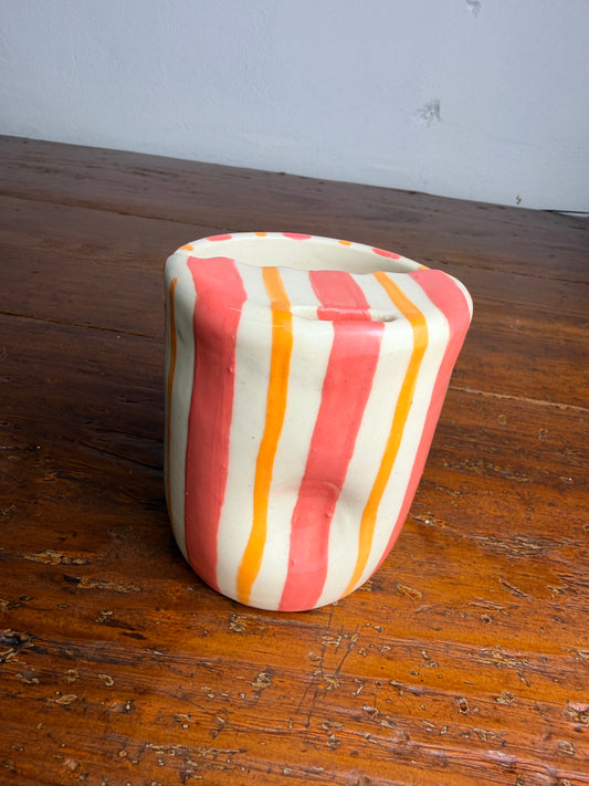 Striped sippy tumbler - pink & orange