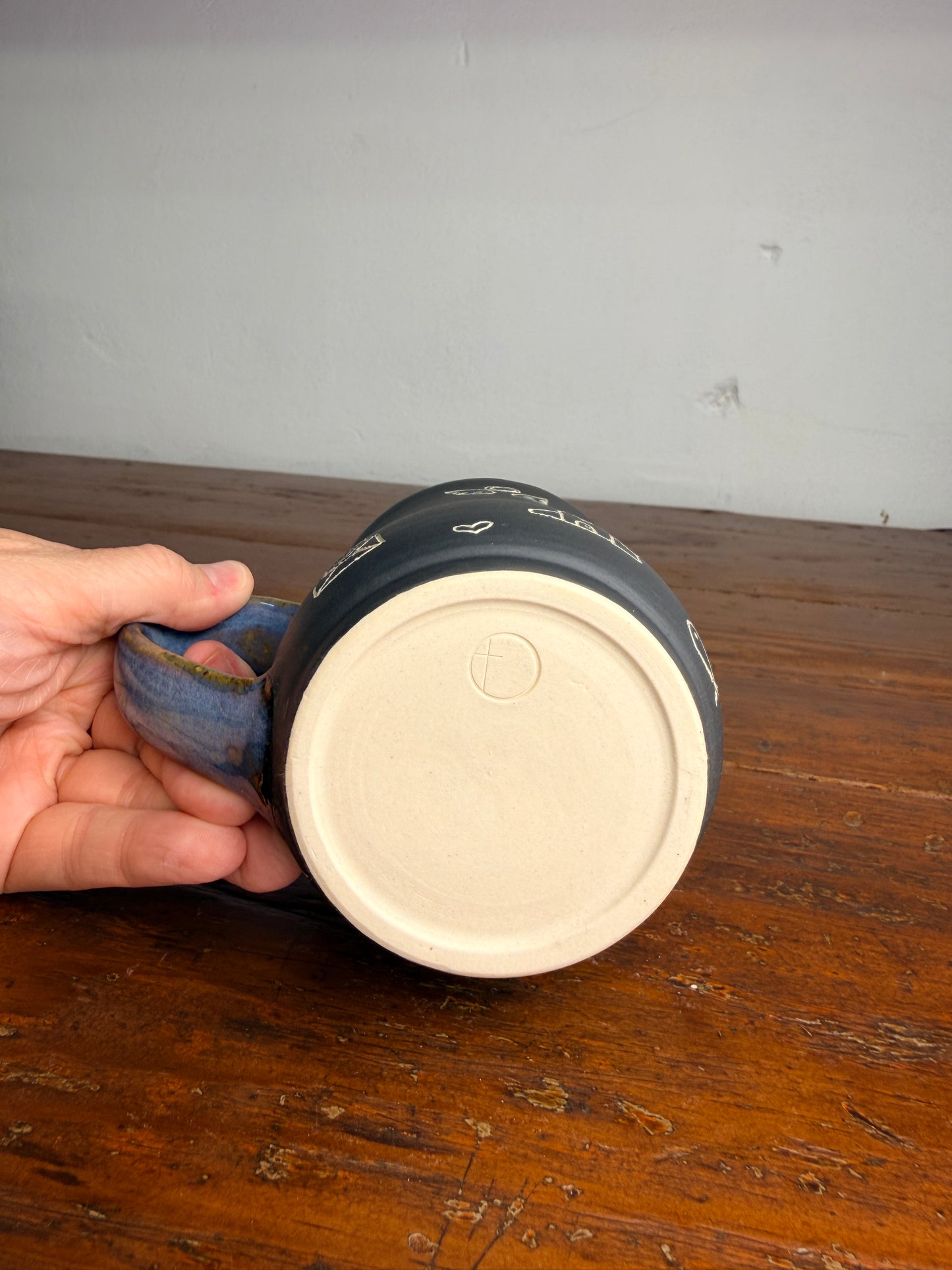 Hand carved sgraffito - Jesus doodle mug