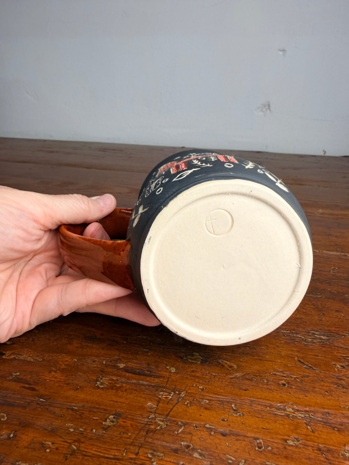 Hand carved sgraffito - fox mug