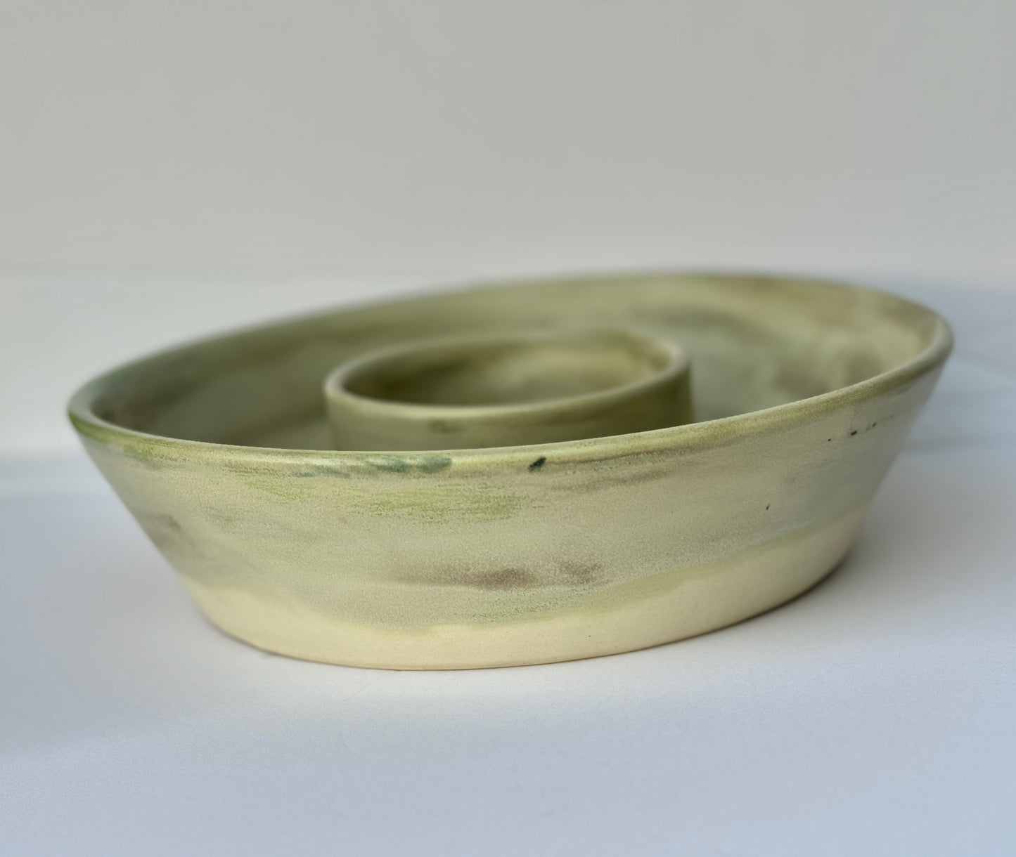 Chip and Dip Bowl - Cream and Green Rustic