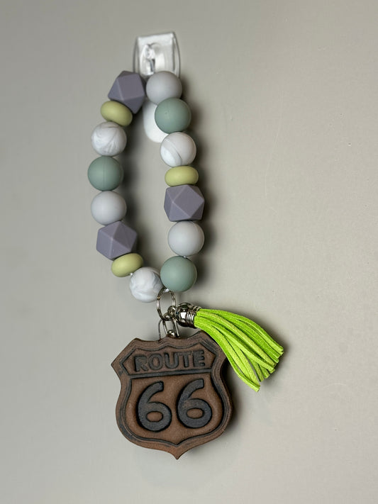 Route 66 - Green/White/Gray Keychain