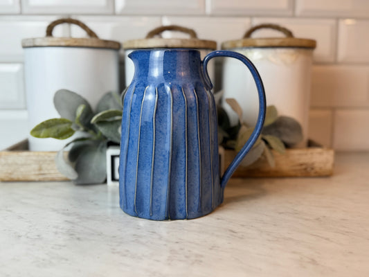 Beautiful Blue Carved Pitcher- 28oz