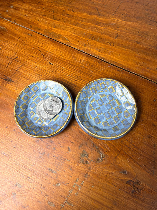 Blue Checkered Trinket Dish - Round
