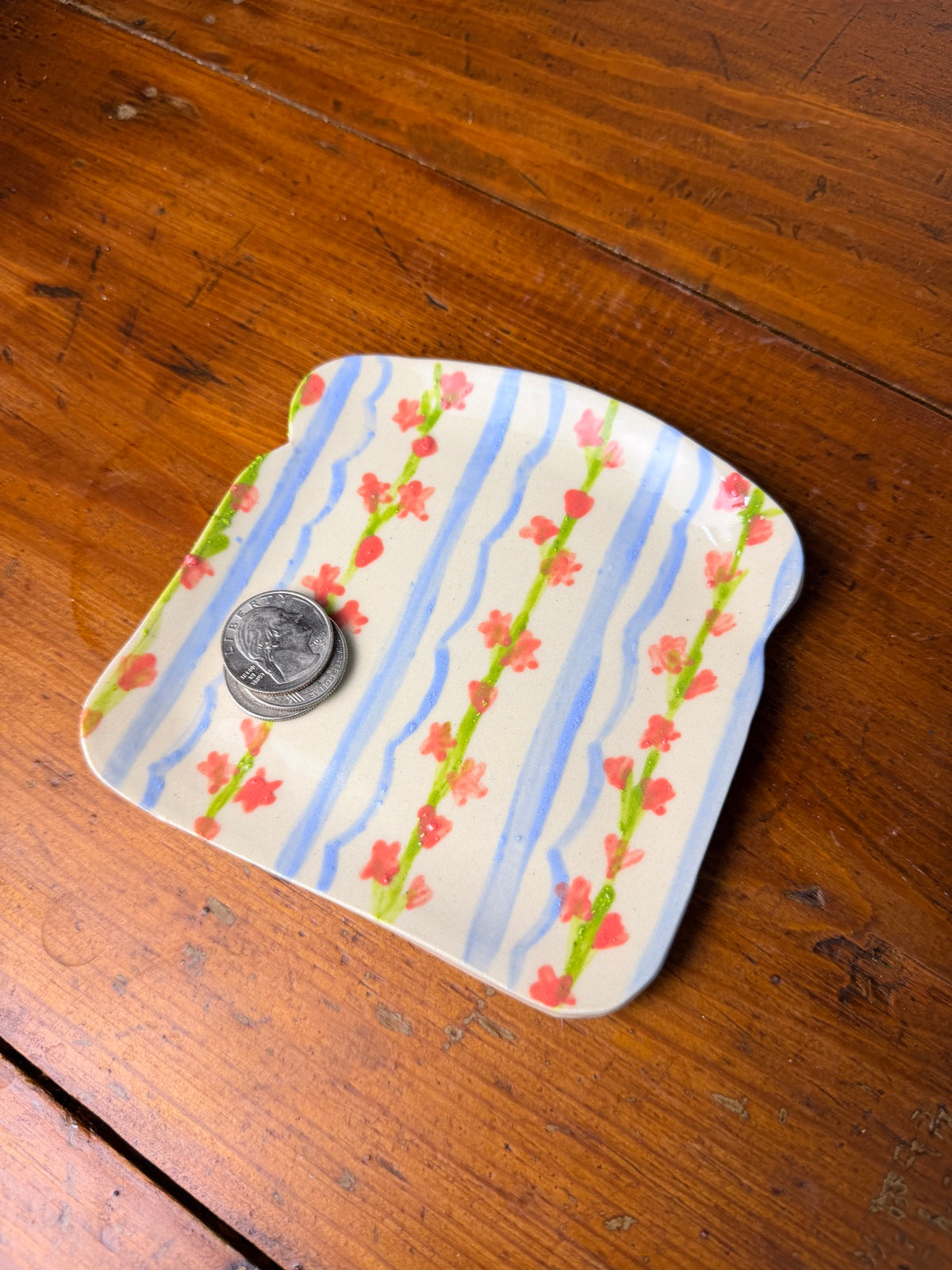 Blue and Floral Bread Plate