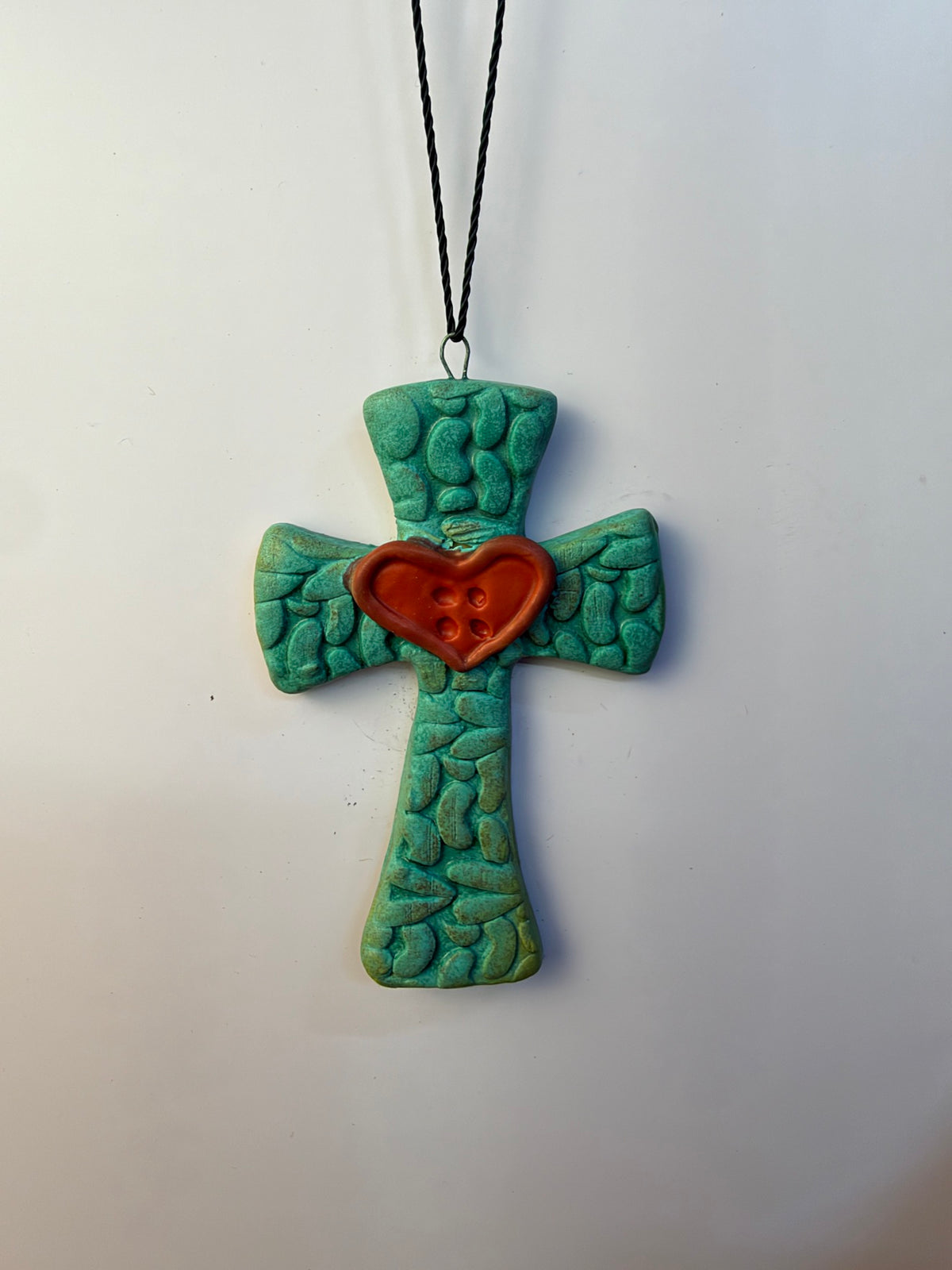 Cross Ornament – Heart Button