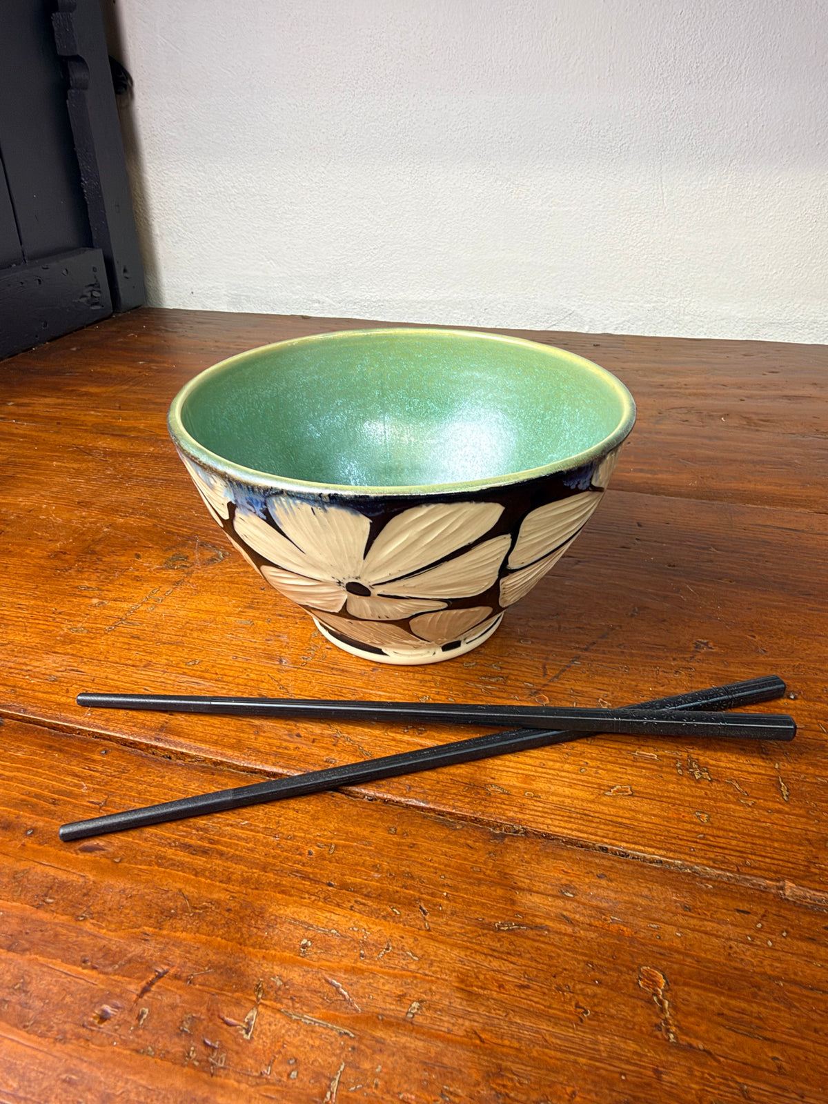 Floral Hand Carved Ramen Bowl - Ivy A