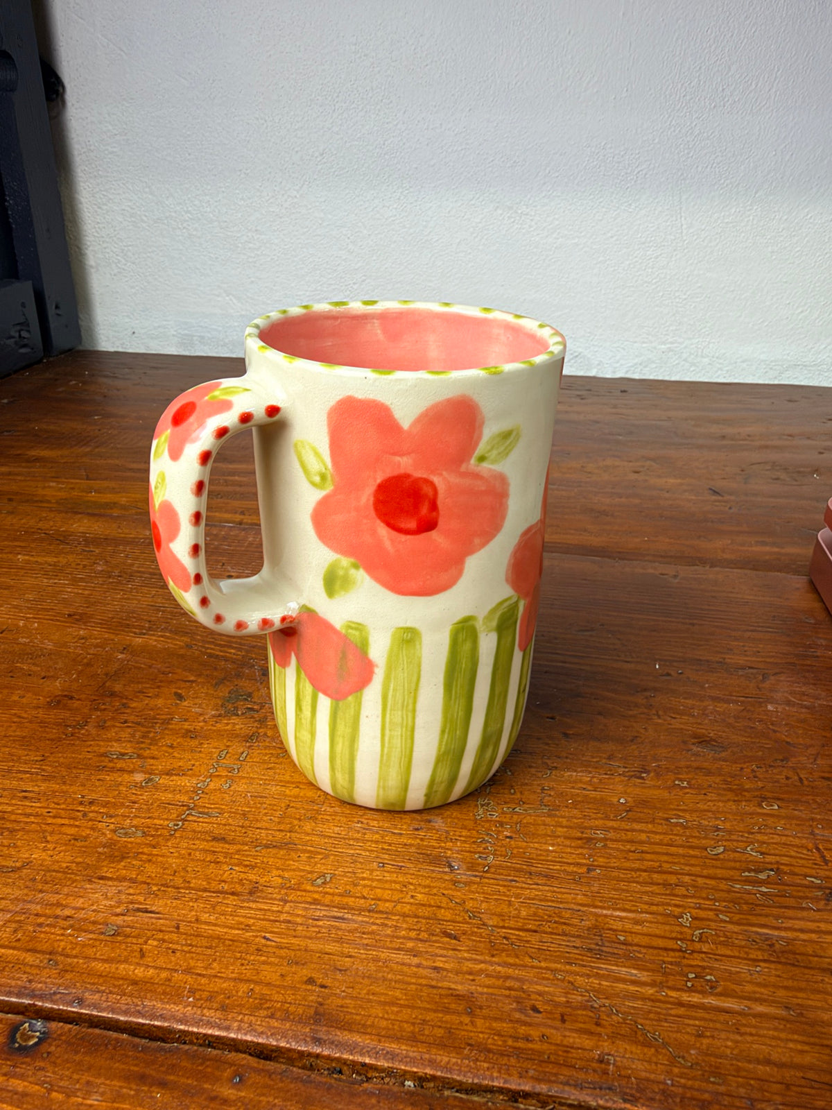 Floral Stripe Hand Painted Mug A - 13 oz