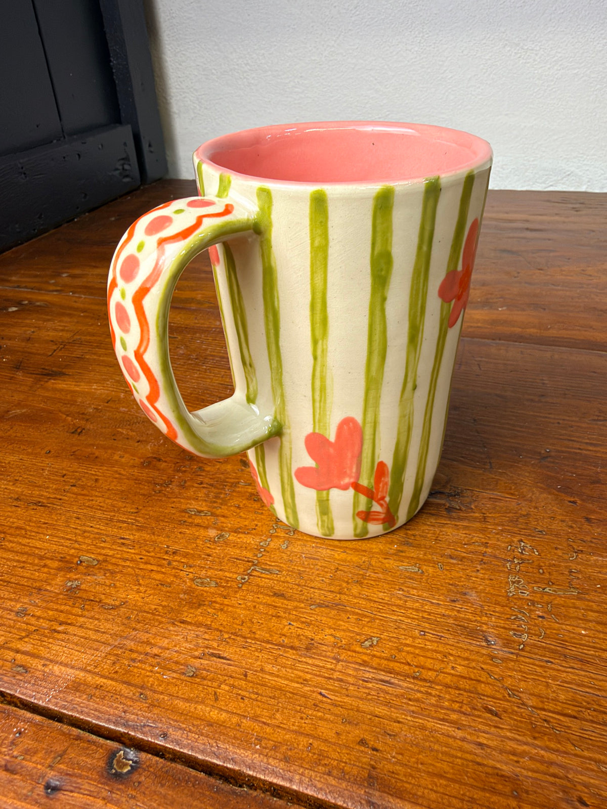 Floral Stripe Hand Painted Mug C - 12 oz