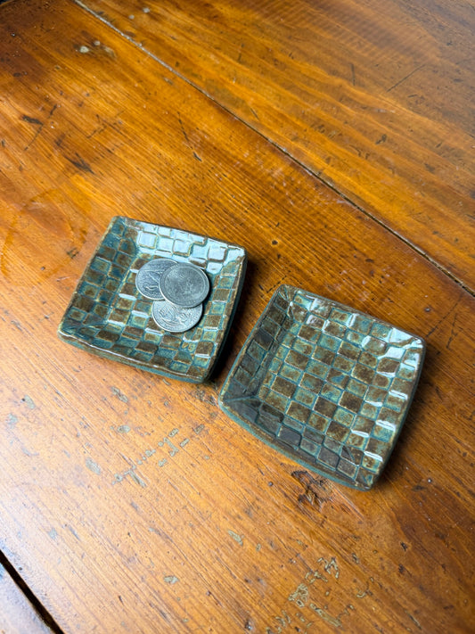 Green Checkered Trinket Dish - Square