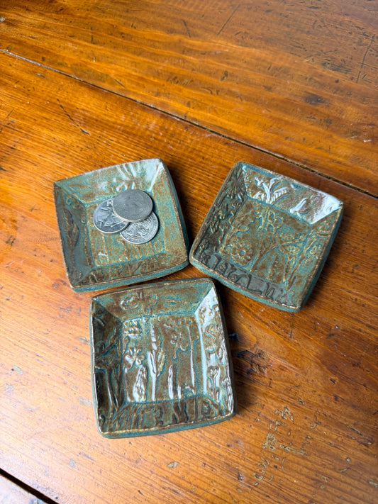 Green Wildflower Trinket Dish - Square